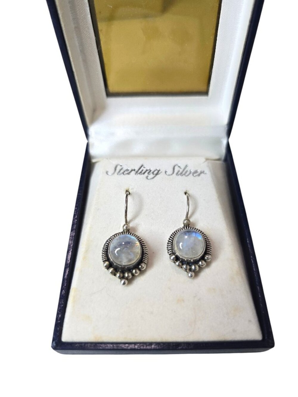 Vintage Sterling Silver Moon Stone Hook Earrings